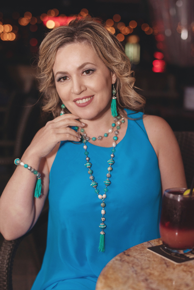 Turquoise Tassel jewellery set on a model