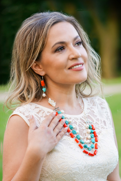 Irina Designs jewellery shown on a model