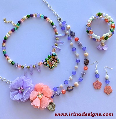 Lilac & Coral Butterfly jewelry set