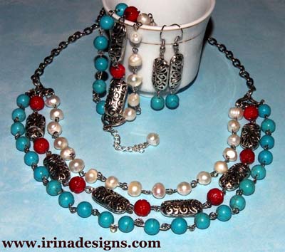 Turquoise Roses jewellery set