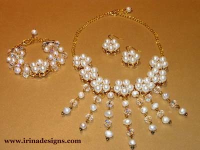 Pearl and Crystal Waterfall jewellery set